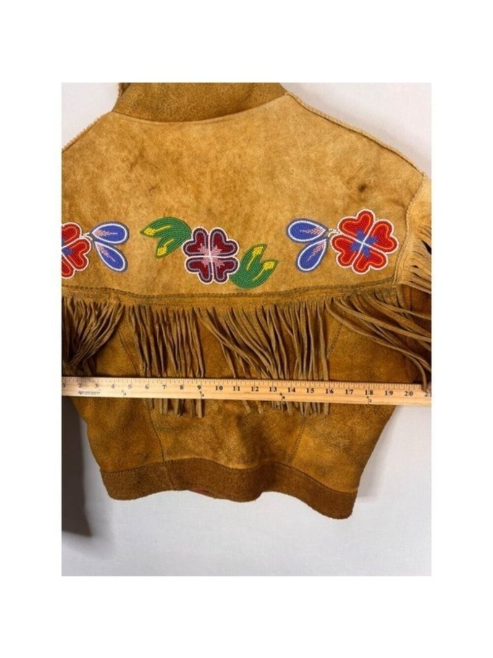 Vintage Buckskin Western Beaded Fringe Jacket Leather Floral Native Crop Women S - Picture 12 of 16